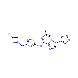 Cc1cn2c(-c3cn[nH]c3)cnc2c(Nc2cc(CN3CC(F)C3)ns2)n1 ZINC000066103507