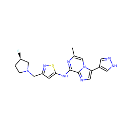 Cc1cn2c(-c3cn[nH]c3)cnc2c(Nc2cc(CN3CC[C@@H](F)C3)ns2)n1 ZINC000066102722