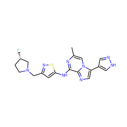 Cc1cn2c(-c3cn[nH]c3)cnc2c(Nc2cc(CN3CC[C@H](F)C3)ns2)n1 ZINC000066102719