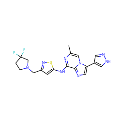 Cc1cn2c(-c3cn[nH]c3)cnc2c(Nc2cc(CN3CCC(F)(F)C3)ns2)n1 ZINC000066101759