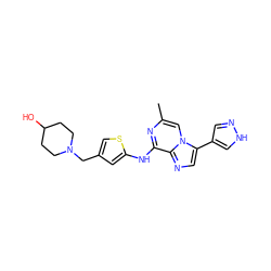 Cc1cn2c(-c3cn[nH]c3)cnc2c(Nc2cc(CN3CCC(O)CC3)cs2)n1 ZINC000072122987