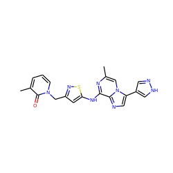 Cc1cn2c(-c3cn[nH]c3)cnc2c(Nc2cc(Cn3cccc(C)c3=O)ns2)n1 ZINC000205130652