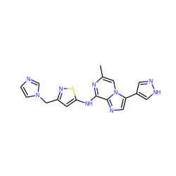 Cc1cn2c(-c3cn[nH]c3)cnc2c(Nc2cc(Cn3ccnc3)ns2)n1 ZINC000205134969