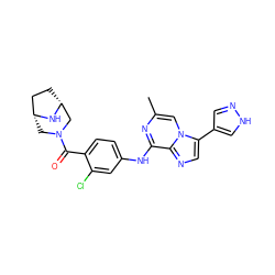 Cc1cn2c(-c3cn[nH]c3)cnc2c(Nc2ccc(C(=O)N3C[C@@H]4CC[C@H](C3)N4)c(Cl)c2)n1 ZINC000072124778