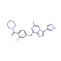 Cc1cn2c(-c3cn[nH]c3)cnc2c(Nc2ccc(C(=O)N3CCCCC3)c(Cl)c2)n1 ZINC000072122783