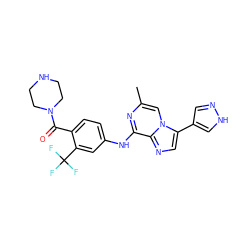 Cc1cn2c(-c3cn[nH]c3)cnc2c(Nc2ccc(C(=O)N3CCNCC3)c(C(F)(F)F)c2)n1 ZINC000072124559