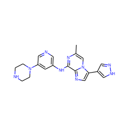 Cc1cn2c(-c3cn[nH]c3)cnc2c(Nc2cncc(N3CCNCC3)c2)n1 ZINC000072122815