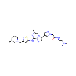 Cc1cn2c(-c3cnn(CC(=O)NCCN(C)C)c3)cnc2c(Nc2cc(CN3CCC[C@H](C)C3)ns2)n1 ZINC000084635543