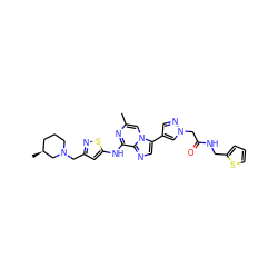 Cc1cn2c(-c3cnn(CC(=O)NCc4cccs4)c3)cnc2c(Nc2cc(CN3CCC[C@H](C)C3)ns2)n1 ZINC000084632702