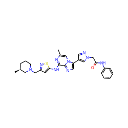 Cc1cn2c(-c3cnn(CC(=O)Nc4ccccc4)c3)cnc2c(Nc2cc(CN3CCC[C@H](C)C3)ns2)n1 ZINC000084635991