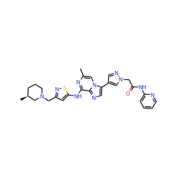 Cc1cn2c(-c3cnn(CC(=O)Nc4ccccn4)c3)cnc2c(Nc2cc(CN3CCC[C@H](C)C3)ns2)n1 ZINC000084603731