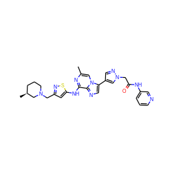 Cc1cn2c(-c3cnn(CC(=O)Nc4cccnc4)c3)cnc2c(Nc2cc(CN3CCC[C@H](C)C3)ns2)n1 ZINC000084615920