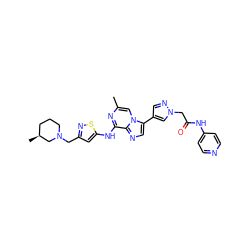 Cc1cn2c(-c3cnn(CC(=O)Nc4ccncc4)c3)cnc2c(Nc2cc(CN3CCC[C@H](C)C3)ns2)n1 ZINC000084615925