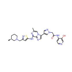 Cc1cn2c(-c3cnn(CC(=O)Nc4ccncc4O)c3)cnc2c(Nc2cc(CN3CCC[C@H](C)C3)ns2)n1 ZINC000084619930