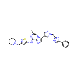 Cc1cn2c(-c3cnn(Cc4nc(-c5ccccc5)c[nH]4)c3)cnc2c(Nc2cc(CN3CCCCC3)ns2)n1 ZINC000084635498