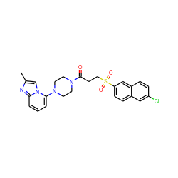 Cc1cn2c(N3CCN(C(=O)CCS(=O)(=O)c4ccc5cc(Cl)ccc5c4)CC3)cccc2n1 ZINC000029055664