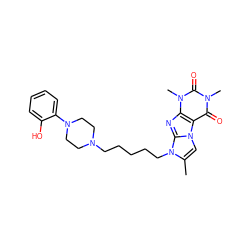 Cc1cn2c3c(=O)n(C)c(=O)n(C)c3nc2n1CCCCCN1CCN(c2ccccc2O)CC1 ZINC000299867547