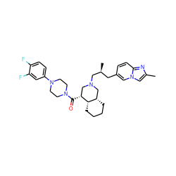 Cc1cn2cc(C[C@H](C)CN3C[C@@H](C(=O)N4CCN(c5ccc(F)c(F)c5)CC4)[C@H]4CCCC[C@H]4C3)ccc2n1 ZINC000049952310