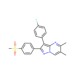 Cc1cn2nc(-c3ccc(S(C)(=O)=O)cc3)c(-c3ccc(F)cc3)c2nc1C ZINC000013861595