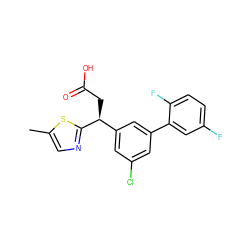 Cc1cnc([C@@H](CC(=O)O)c2cc(Cl)cc(-c3cc(F)ccc3F)c2)s1 ZINC001772592698