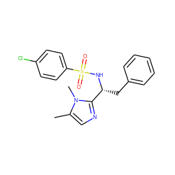 Cc1cnc([C@@H](Cc2ccccc2)NS(=O)(=O)c2ccc(Cl)cc2)n1C ZINC000043175023