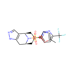 Cc1cnc([C@@H]2C[C@H]3Cc4[nH]ncc4[C@@H](C2)N3S(=O)(=O)c2ccc(C(F)(F)F)nc2)o1 ZINC000072122791