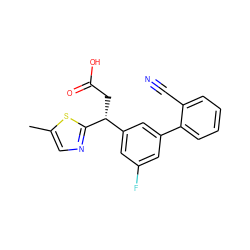 Cc1cnc([C@H](CC(=O)O)c2cc(F)cc(-c3ccccc3C#N)c2)s1 ZINC001772647839