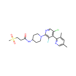 Cc1cnc(-c2c(Cl)cnc(N3CCC(NC(=O)CCS(C)(=O)=O)CC3)c2F)c(C)c1 ZINC000146824701