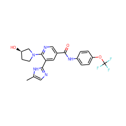 Cc1cnc(-c2cc(C(=O)Nc3ccc(OC(F)(F)F)cc3)cnc2N2CC[C@@H](O)C2)[nH]1 ZINC000224421430