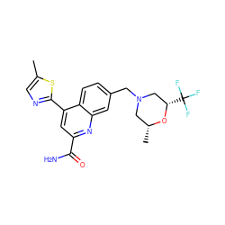 Cc1cnc(-c2cc(C(N)=O)nc3cc(CN4C[C@@H](C)O[C@@H](C(F)(F)F)C4)ccc23)s1 ZINC000221600668