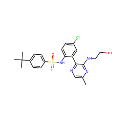 Cc1cnc(-c2cc(Cl)ccc2NS(=O)(=O)c2ccc(C(C)(C)C)cc2)c(NCCO)n1 ZINC000474610076