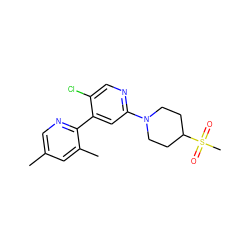 Cc1cnc(-c2cc(N3CCC(S(C)(=O)=O)CC3)ncc2Cl)c(C)c1 ZINC000146812050