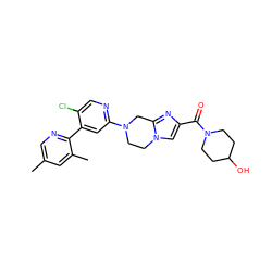 Cc1cnc(-c2cc(N3CCn4cc(C(=O)N5CCC(O)CC5)nc4C3)ncc2Cl)c(C)c1 ZINC000169342744