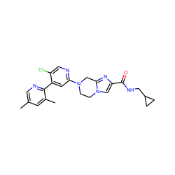 Cc1cnc(-c2cc(N3CCn4cc(C(=O)NCC5CC5)nc4C3)ncc2Cl)c(C)c1 ZINC000169342737