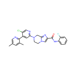 Cc1cnc(-c2cc(N3CCn4cc(C(=O)Nc5ccccc5F)nc4C3)ncc2Cl)c(C)c1 ZINC000149867751