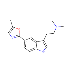 Cc1cnc(-c2ccc3[nH]cc(CCN(C)C)c3c2)o1 ZINC000013827494