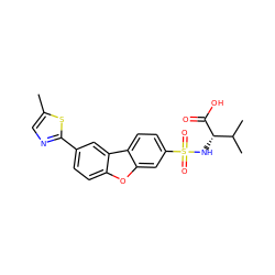 Cc1cnc(-c2ccc3oc4cc(S(=O)(=O)N[C@H](C(=O)O)C(C)C)ccc4c3c2)s1 ZINC000073222461