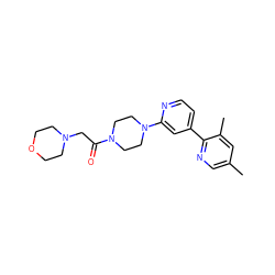 Cc1cnc(-c2ccnc(N3CCN(C(=O)CN4CCOCC4)CC3)c2)c(C)c1 ZINC000141977919