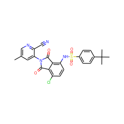 Cc1cnc(C#N)c(N2C(=O)c3c(Cl)ccc(NS(=O)(=O)c4ccc(C(C)(C)C)cc4)c3C2=O)c1 ZINC000653852933