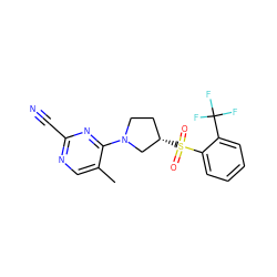 Cc1cnc(C#N)nc1N1CC[C@H](S(=O)(=O)c2ccccc2C(F)(F)F)C1 ZINC000168505869