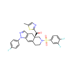 Cc1cnc(C(=O)[C@]23Cc4cnn(-c5ccc(F)cc5)c4C=C2CCN(S(=O)(=O)c2ccc(F)c(F)c2)C3)s1 ZINC000221732445