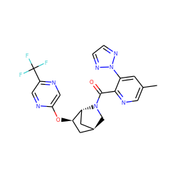 Cc1cnc(C(=O)N2C[C@H]3C[C@@H](Oc4cnc(C(F)(F)F)cn4)[C@H]2C3)c(-n2nccn2)c1 ZINC000218512724