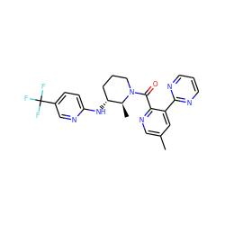 Cc1cnc(C(=O)N2CCC[C@@H](Nc3ccc(C(F)(F)F)cn3)[C@@H]2C)c(-c2ncccn2)c1 ZINC000218452583