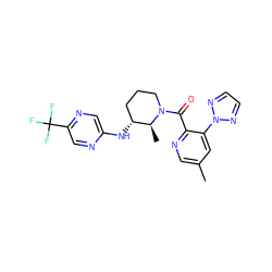 Cc1cnc(C(=O)N2CCC[C@@H](Nc3cnc(C(F)(F)F)cn3)[C@@H]2C)c(-n2nccn2)c1 ZINC000218522448