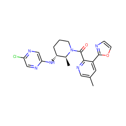 Cc1cnc(C(=O)N2CCC[C@@H](Nc3cnc(Cl)cn3)[C@@H]2C)c(-c2ncco2)c1 ZINC000218385125