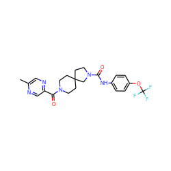 Cc1cnc(C(=O)N2CCC3(CCN(C(=O)Nc4ccc(OC(F)(F)F)cc4)C3)CC2)cn1 ZINC000096285156