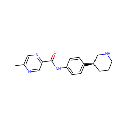 Cc1cnc(C(=O)Nc2ccc([C@@H]3CCCNC3)cc2)cn1 ZINC000117729200