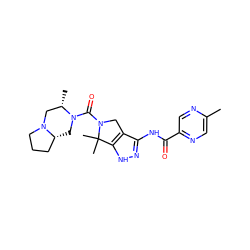 Cc1cnc(C(=O)Nc2n[nH]c3c2CN(C(=O)N2C[C@@H]4CCCN4C[C@@H]2C)C3(C)C)cn1 ZINC000114181257