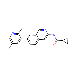 Cc1cnc(C)c(-c2ccc3cc(NC(=O)C4CC4)ncc3c2)c1 ZINC000169699925