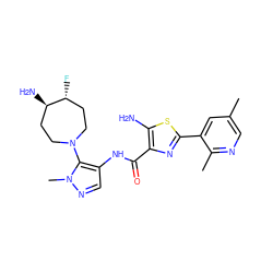 Cc1cnc(C)c(-c2nc(C(=O)Nc3cnn(C)c3N3CC[C@@H](N)[C@H](F)CC3)c(N)s2)c1 ZINC000169699499